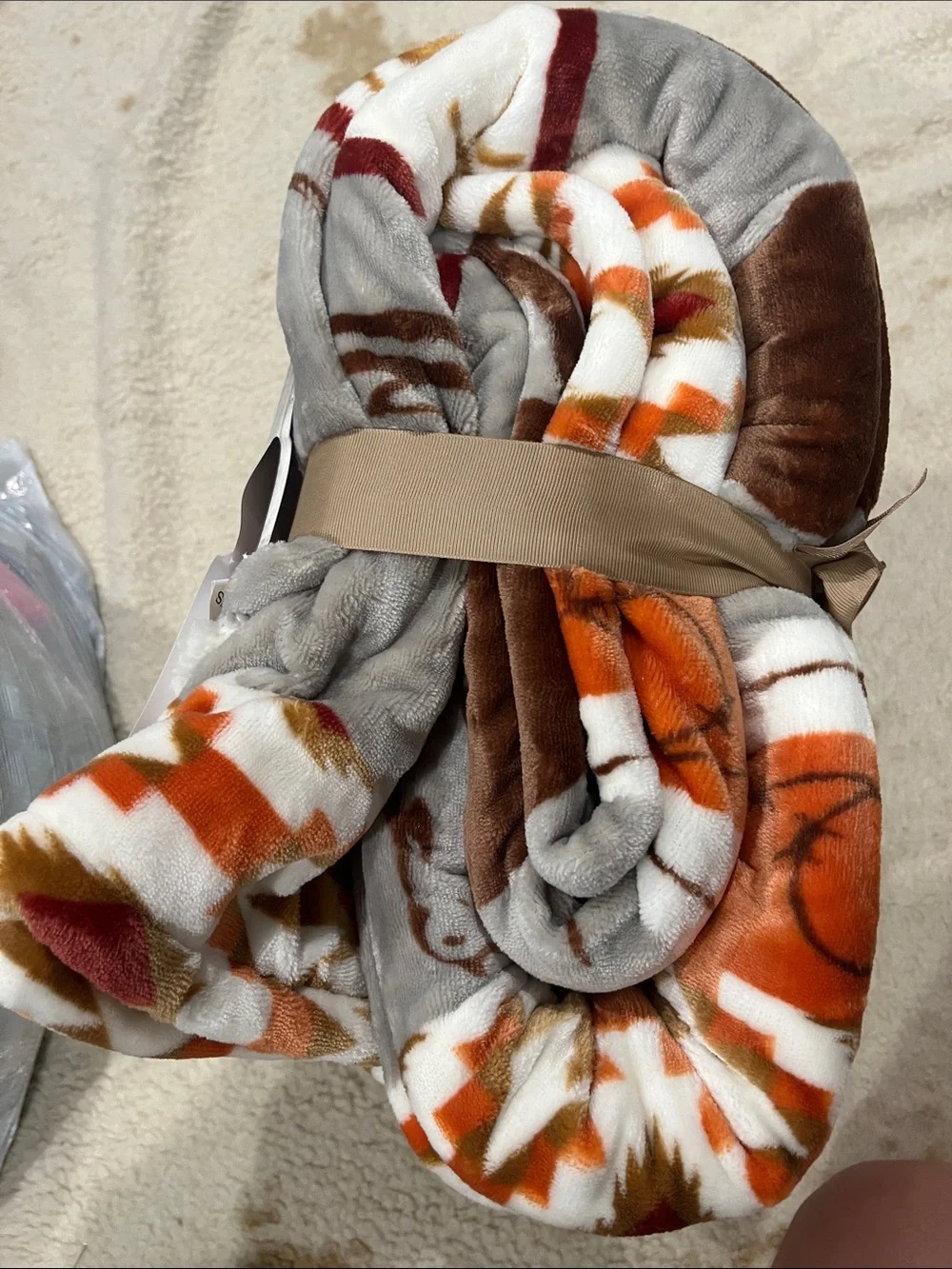 Carstens Longhorn Plush Throw Blanket - White, Gray & Brown